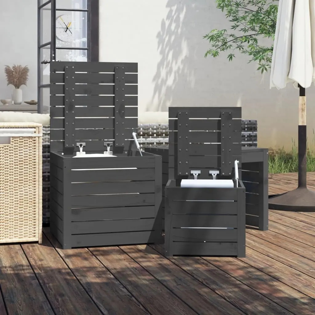 Garden Storage Box Set Grey 3 Piece Solid Pine Wood Outdoor Furniture