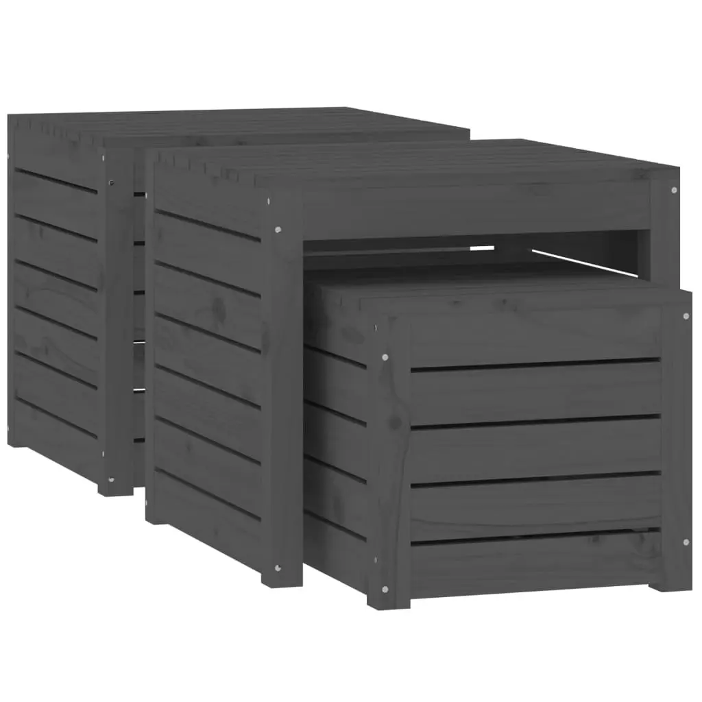 Garden Storage Box Set Grey 3 Piece Solid Pine Wood Outdoor Furniture
