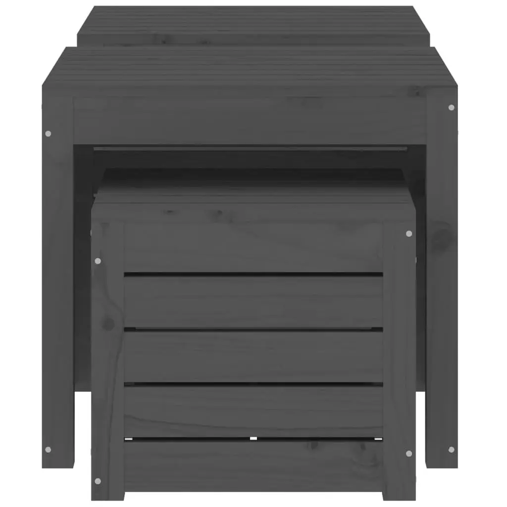 Garden Storage Box Set Grey 3 Piece Solid Pine Wood Outdoor Furniture