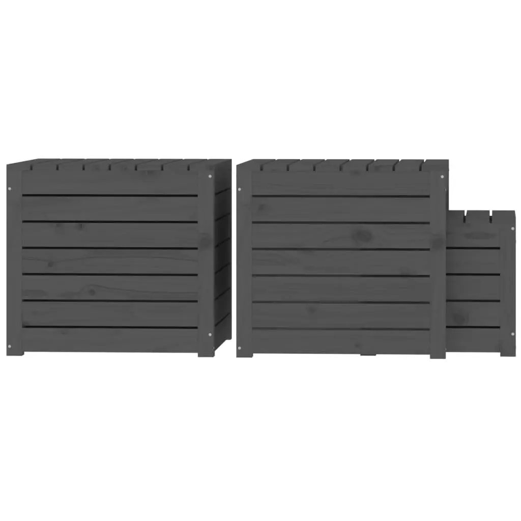 Garden Storage Box Set Grey 3 Piece Solid Pine Wood Outdoor Furniture