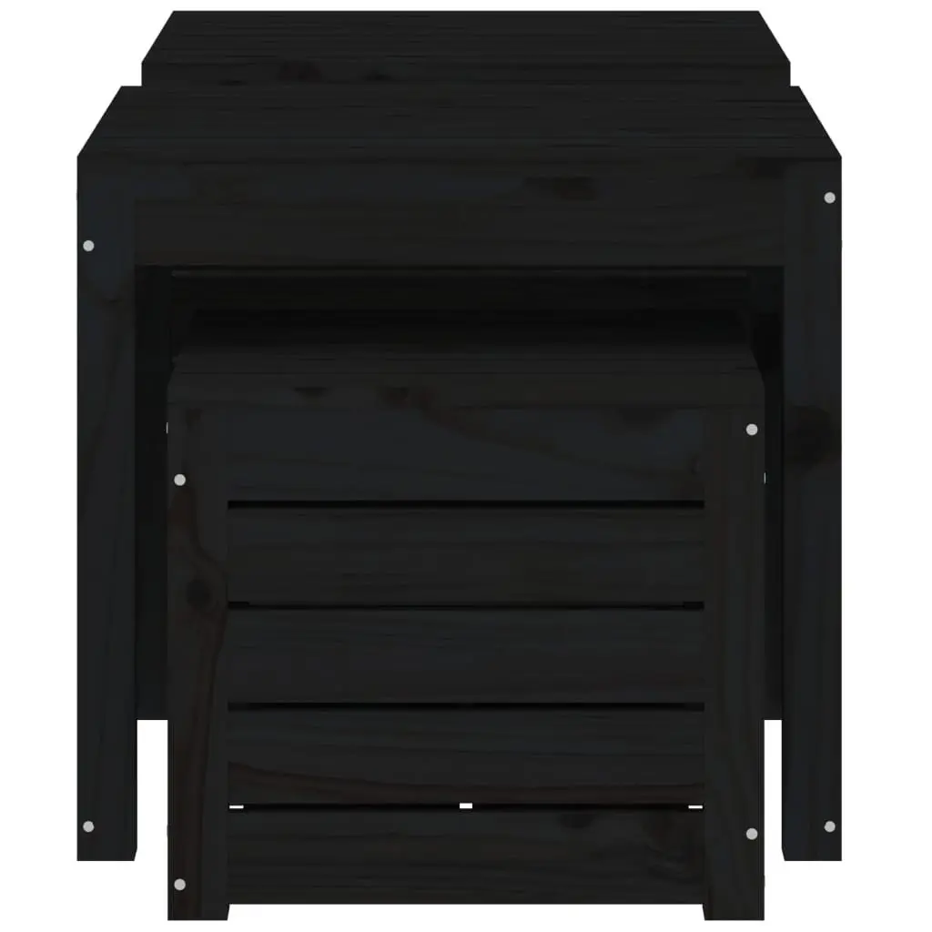 Garden Storage Box Set 3 Piece Black Solid Wood Pine Patio Outdoor Furniture