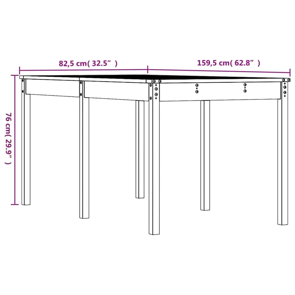 Solid Pine Wood Garden Table Black 1595cm x 825cm Sturdy Outdoor Patio Furniture
