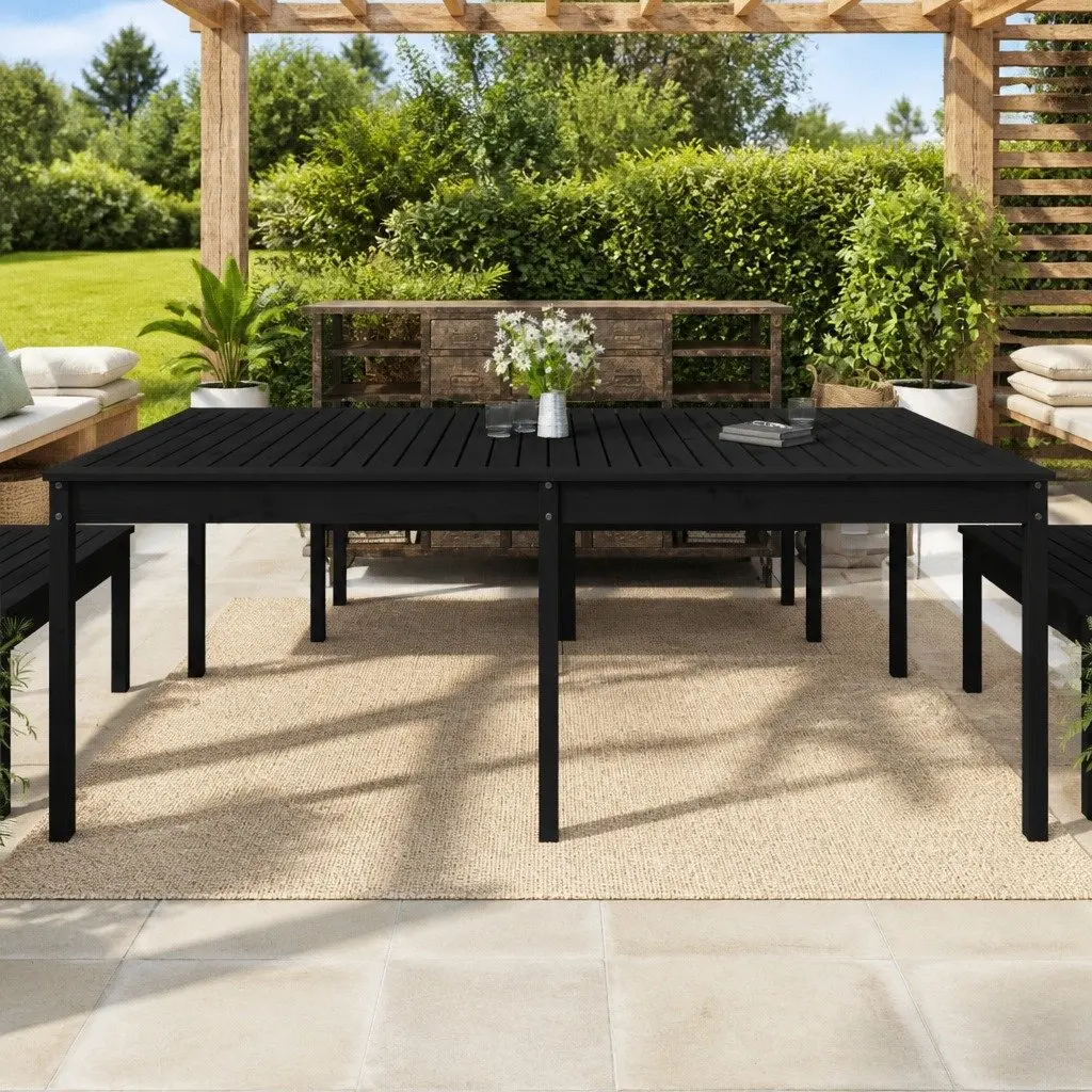 Black Garden Table 203.5x100x76cm in Solid Pine