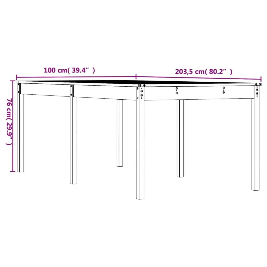 Black Garden Table 203.5x100x76cm in Solid Pine