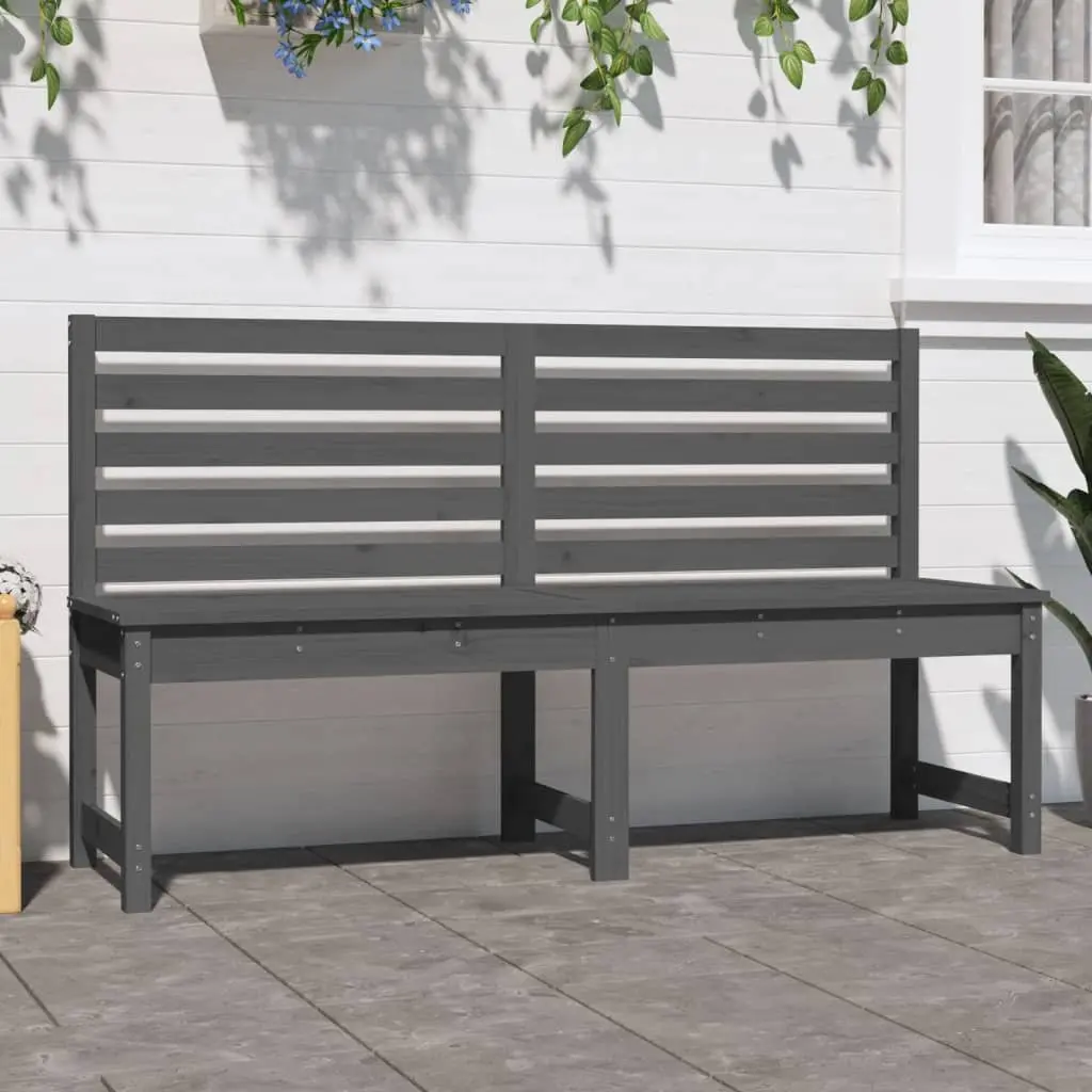 Outdoor Garden Bench 157.5 cm Grey Wooden Backrest Patio Seating Furniture