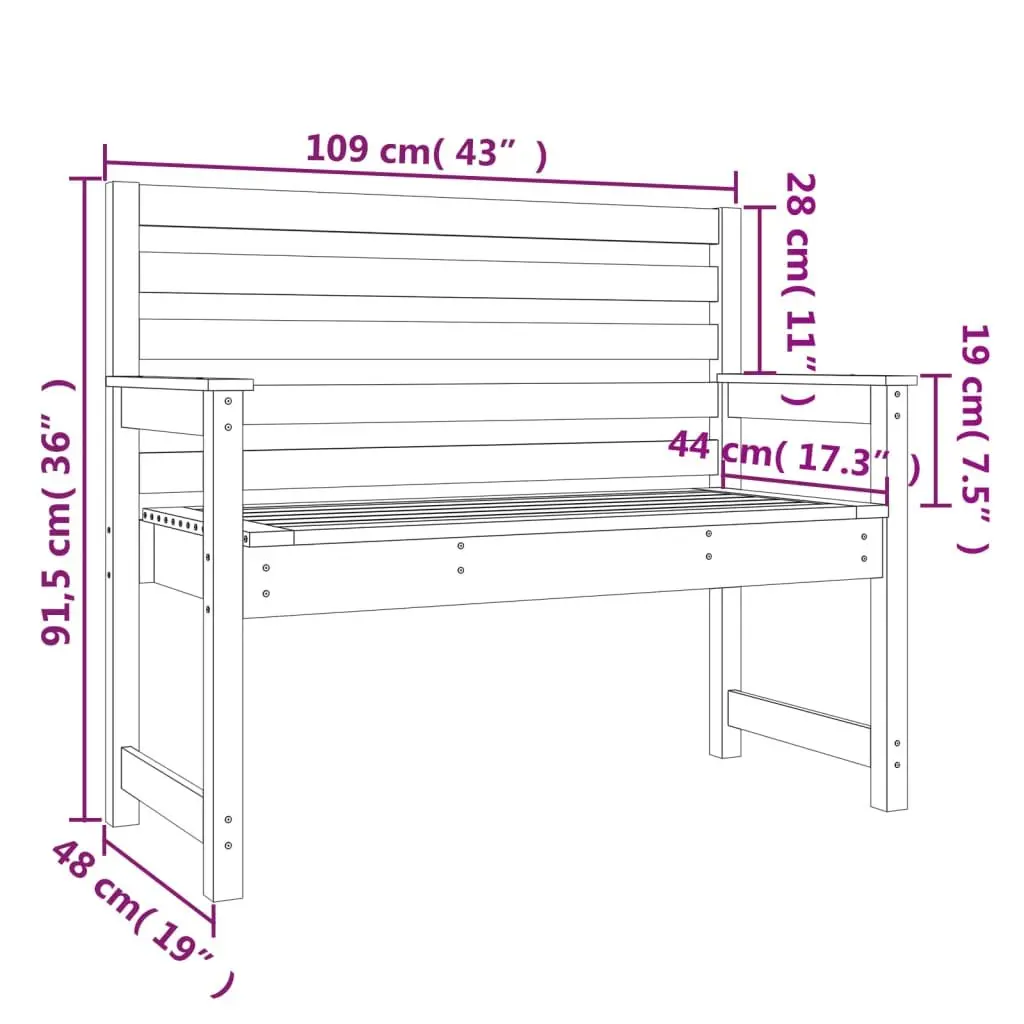 Garden Bench Grey Wooden 109x48x91.5cm Solid Pine Backrest Armrests