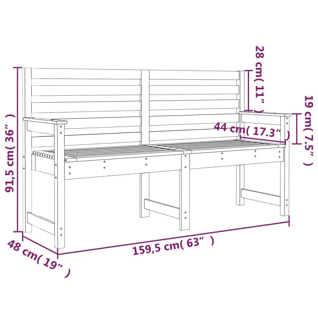 Garden Bench Grey Solid Wood Pine with Backrest Armrests Outdoor Seating