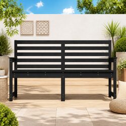 Garden Bench Outdoor Seating Black Wooden Backrest Armrest Patio Furniture