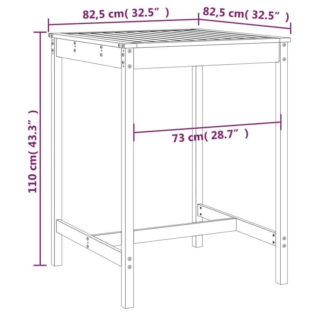 Garden Table White 82.5x82.5x110 cm Solid Wood Pine Outdoor Patio Furniture