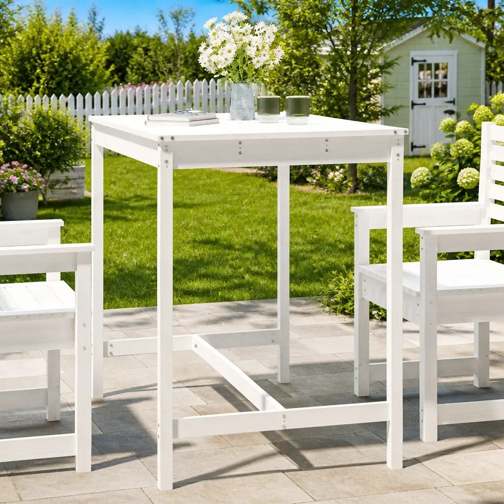 Garden Table White Solid Pine Wood Outdoor Patio Dining Furniture 121x82.5x110cm