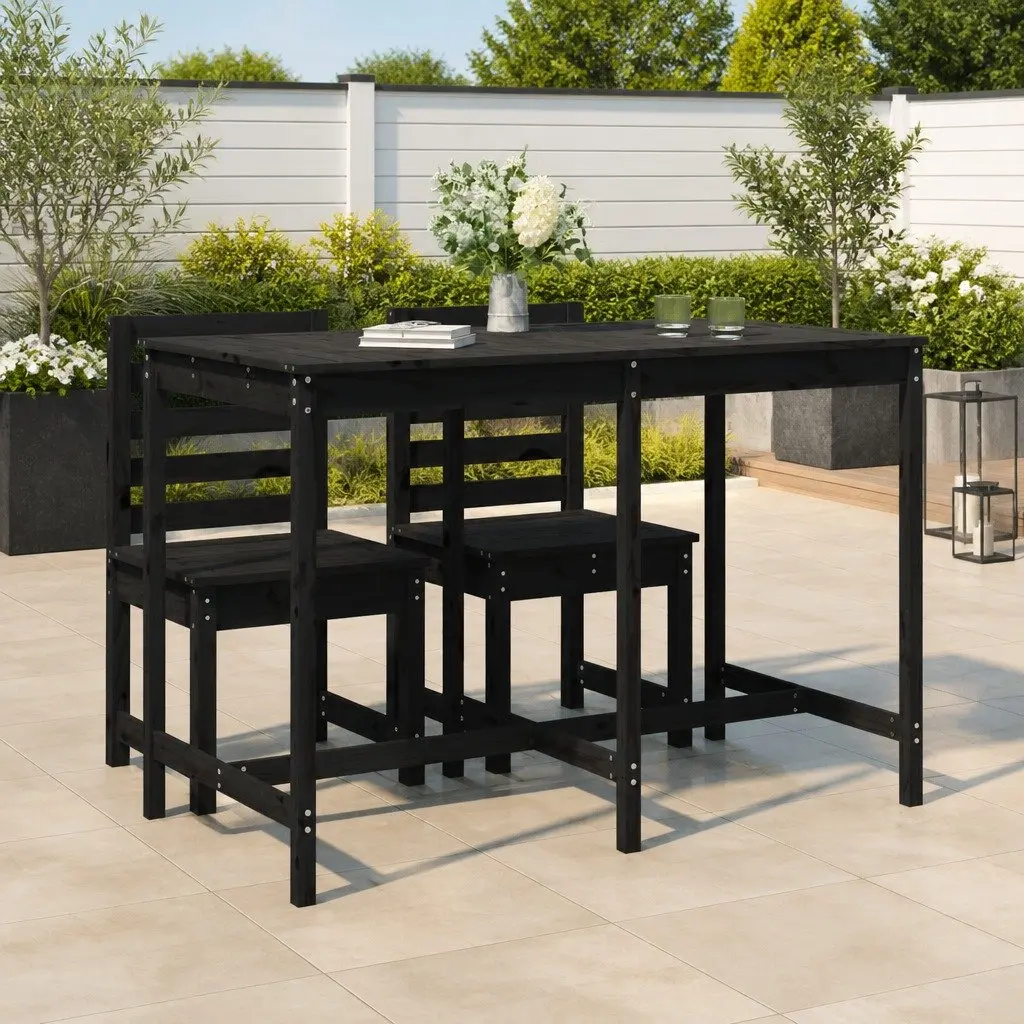 Garden Table Black Outdoor Wooden Furniture Patio Dining Balcony Terrace Deck