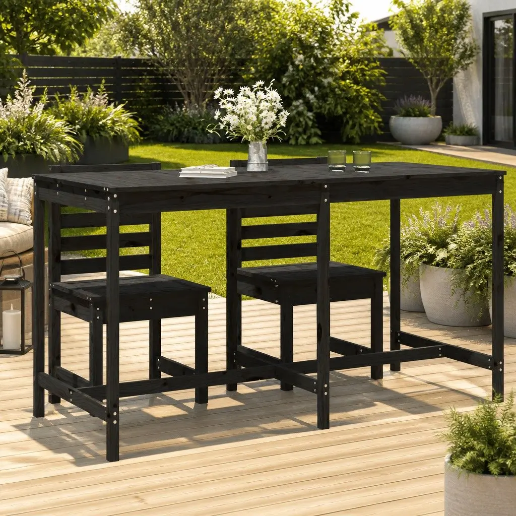 Garden Table Black 203.5x90x110 cm Solid Pine Outdoor Furniture