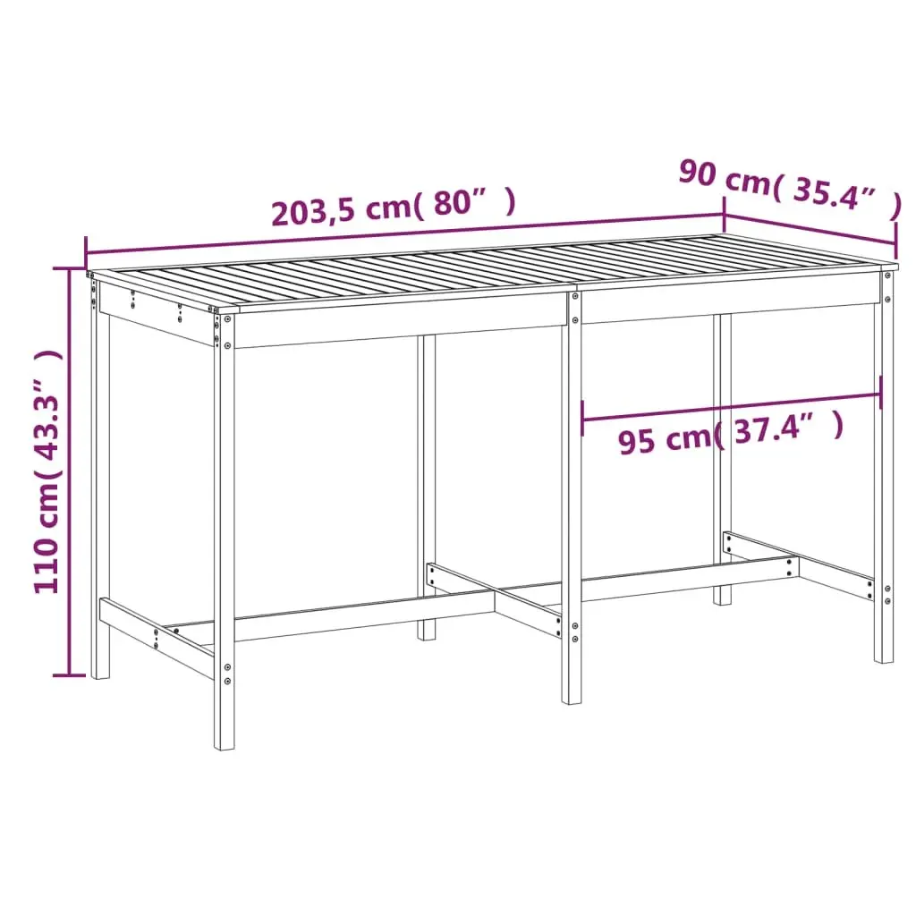 Garden Table Black 203.5x90x110 cm Solid Pine Outdoor Furniture