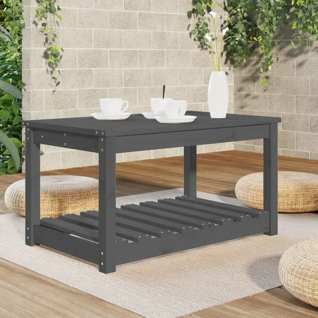 Garden Table Grey 82.5x50.5x45 cm Wooden Outdoor Patio Furniture with Storage