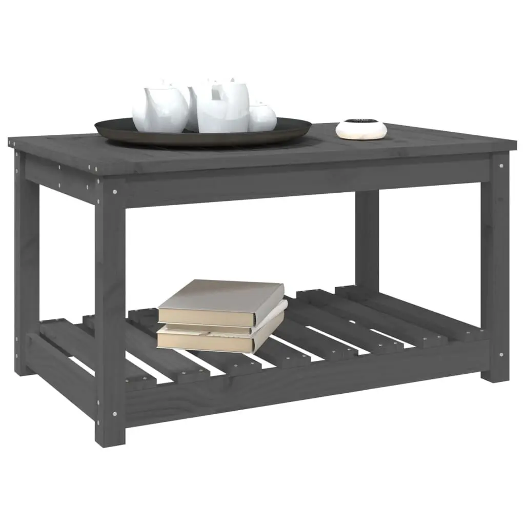 Garden Table Grey 82.5x50.5x45 cm Wooden Outdoor Patio Furniture with Storage