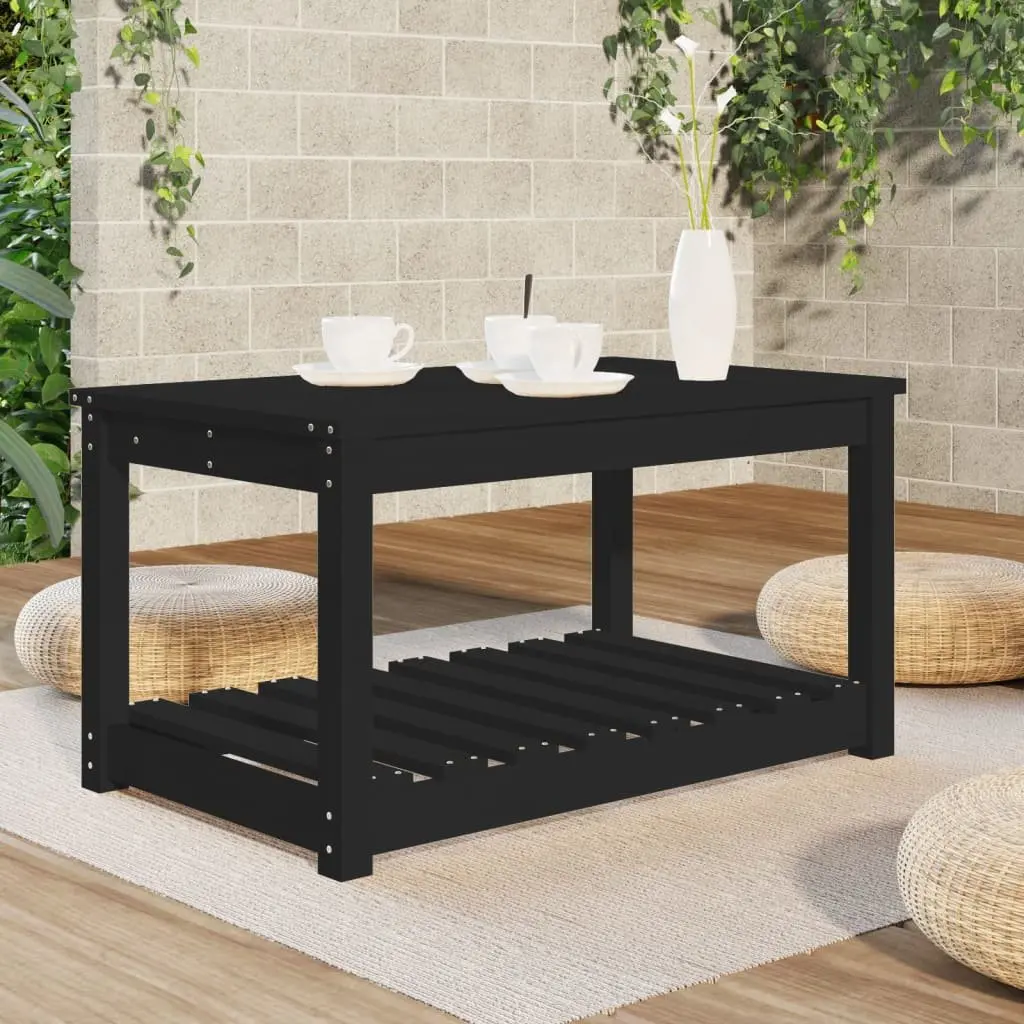 Garden Table Black Outdoor Dining Patio Furniture Solid Wood Pine with Storage