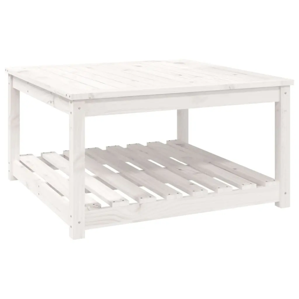 Garden Table White Solid Pine Wood Outdoor Patio Furniture with Storage Shelf