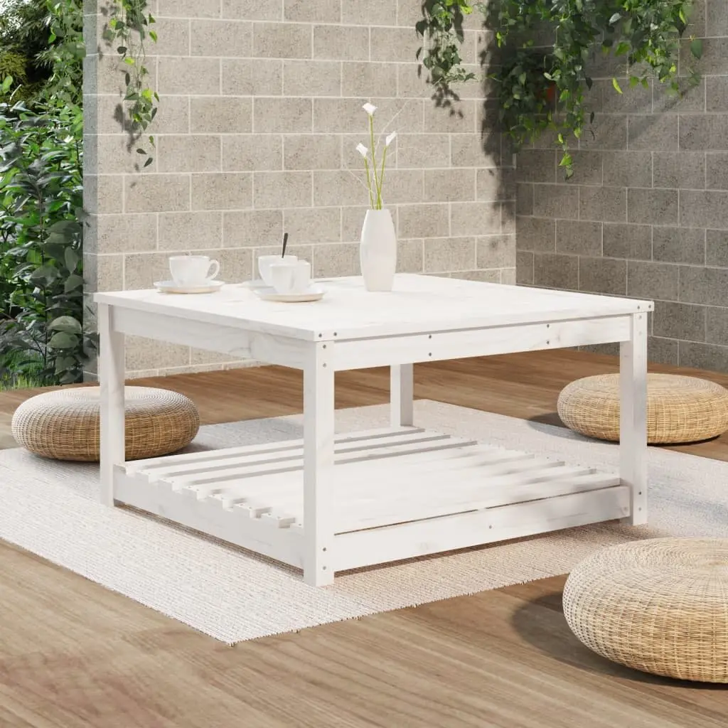 Garden Table White Solid Pine Wood Outdoor Patio Furniture with Storage Shelf