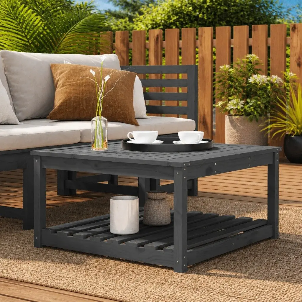 Garden Table Grey Solid Wood Pine Patio Outdoor Furniture with Storage Shelf