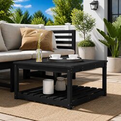 Compact Black Garden Table, 82.5x82.5x45cm, Solid Wood