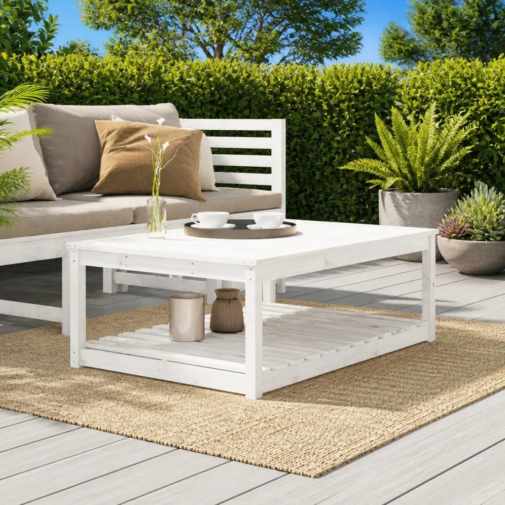 Garden Table White Solid Wood Pine Outdoor Patio Furniture with Storage Shelf