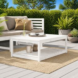 Compact White Solid Wood Garden Table with Storage