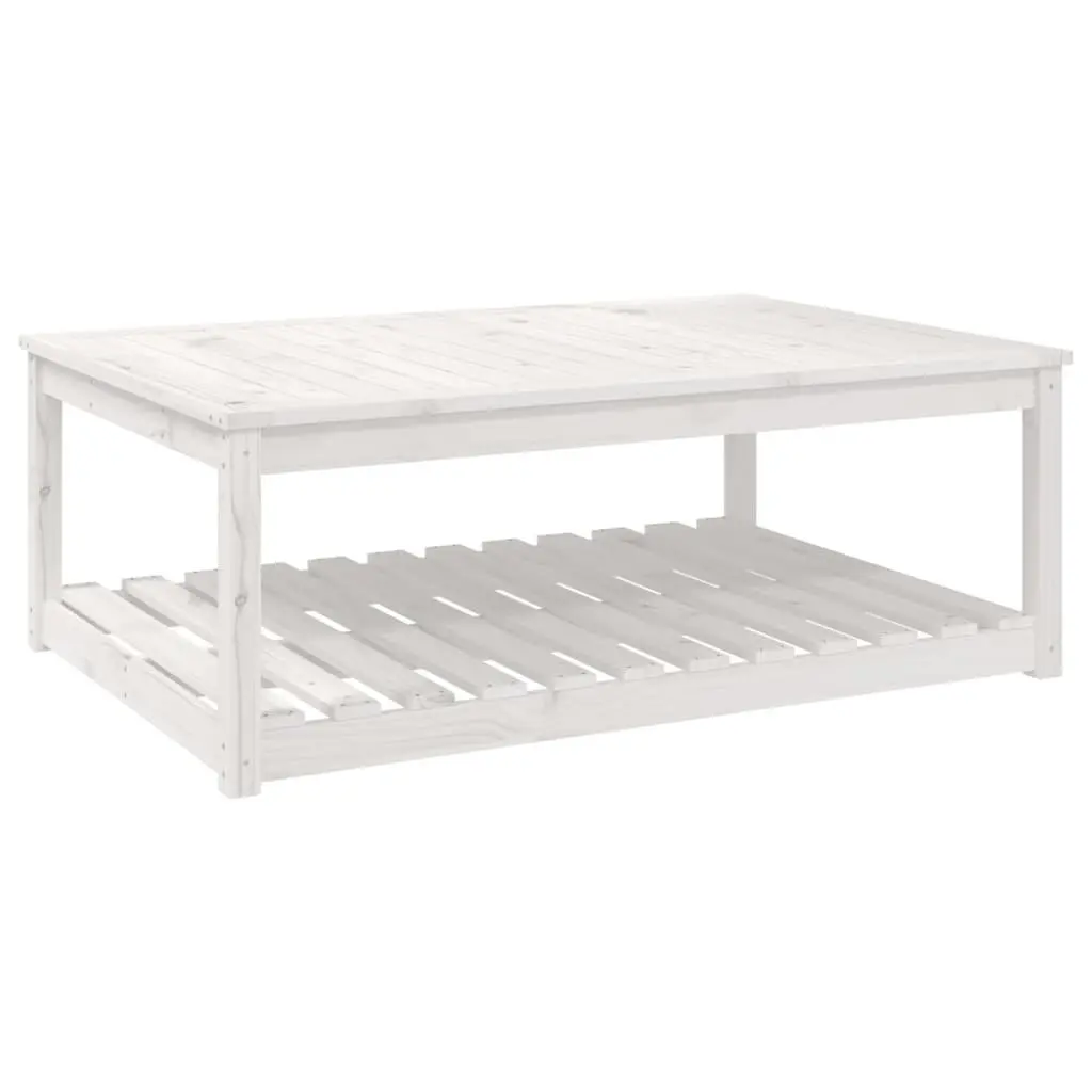 Garden Table White Solid Wood Pine Outdoor Patio Furniture with Storage Shelf