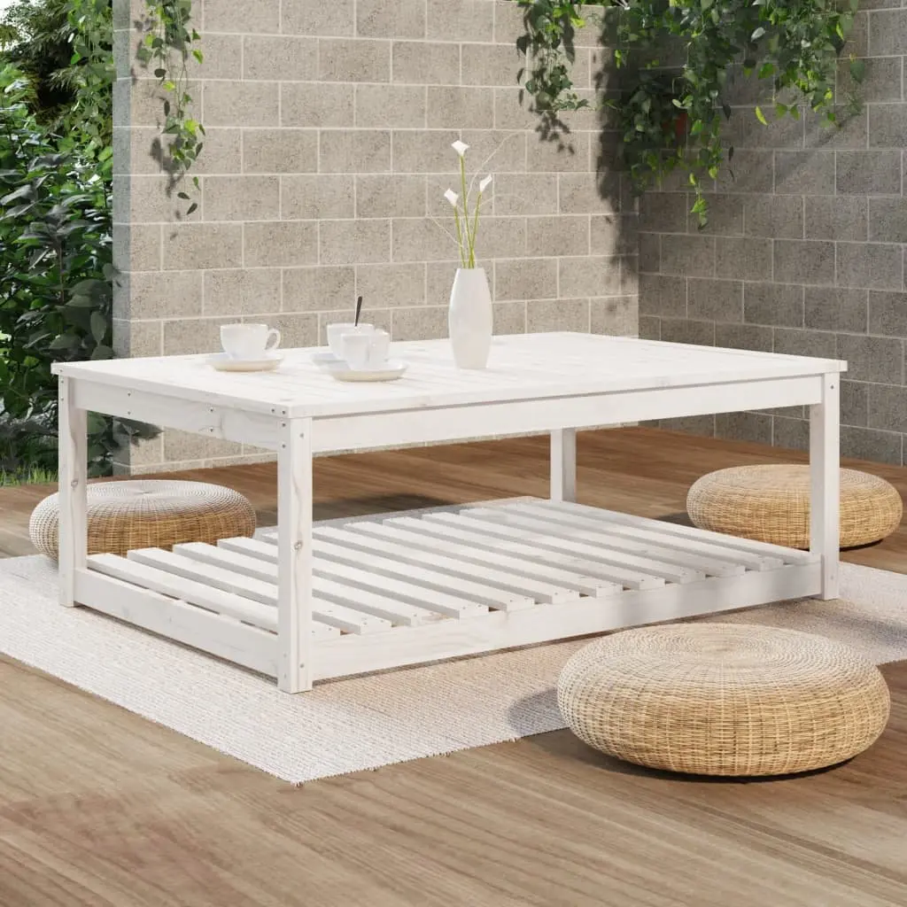 Garden Table White Solid Wood Pine Outdoor Patio Furniture with Storage Shelf