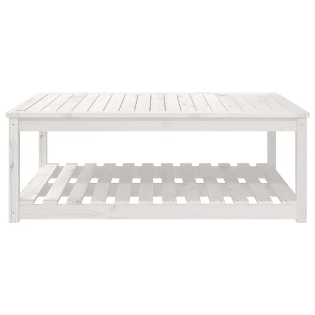 Garden Table White Solid Wood Pine Outdoor Patio Furniture with Storage Shelf