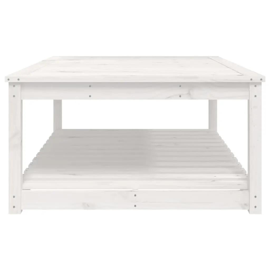 Garden Table White Solid Wood Pine Outdoor Patio Furniture with Storage Shelf