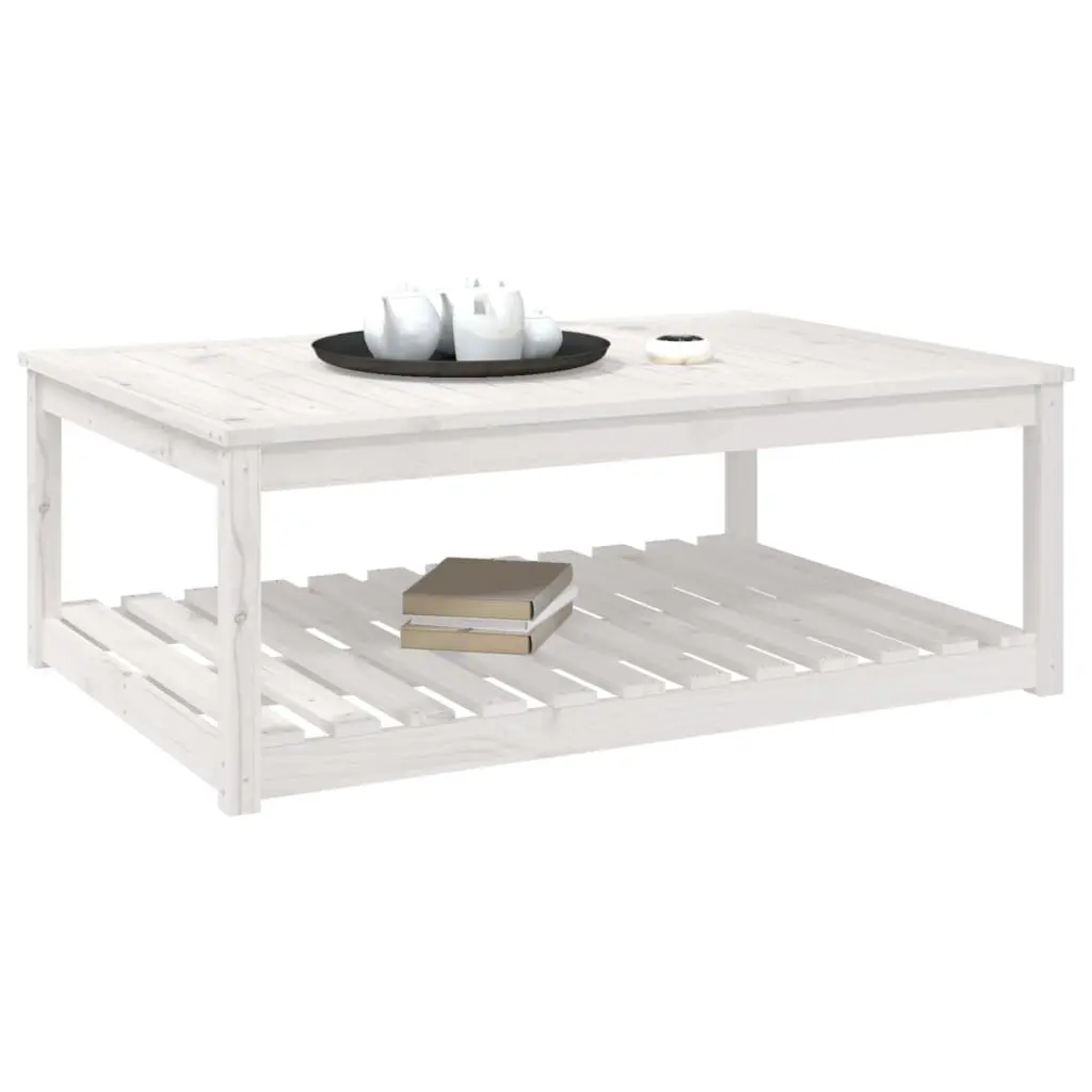 Garden Table White Solid Wood Pine Outdoor Patio Furniture with Storage Shelf