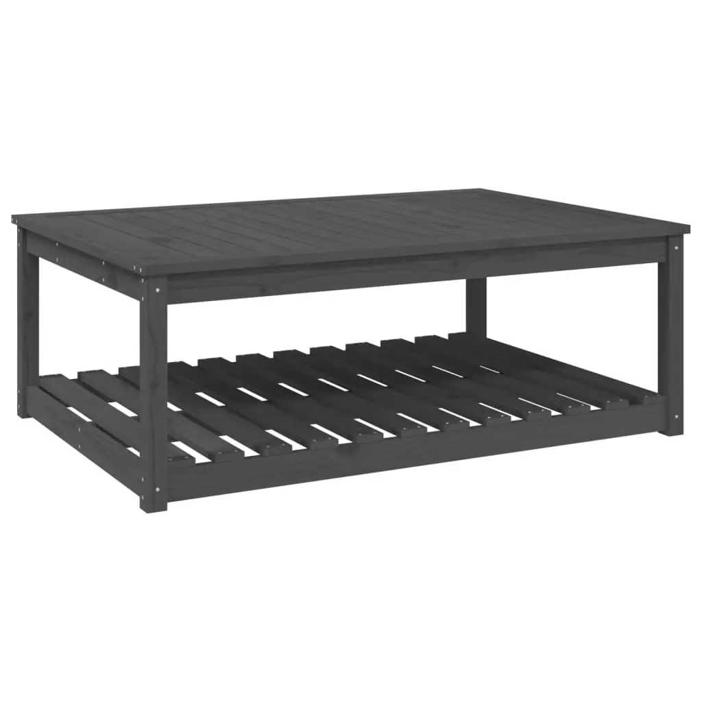 Wooden Garden Table Grey Solid Pine Outdoor Dining Desk with Storage