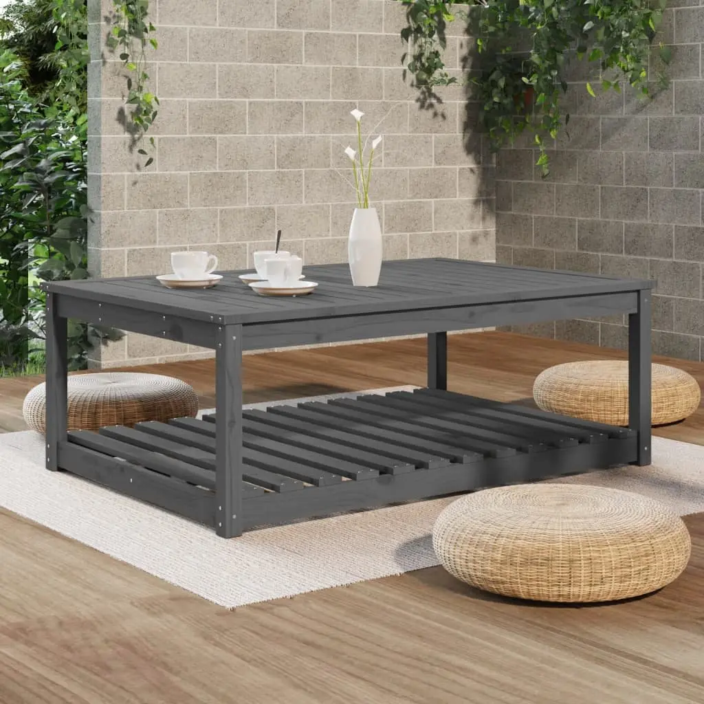 Wooden Garden Table Grey Solid Pine Outdoor Dining Desk with Storage