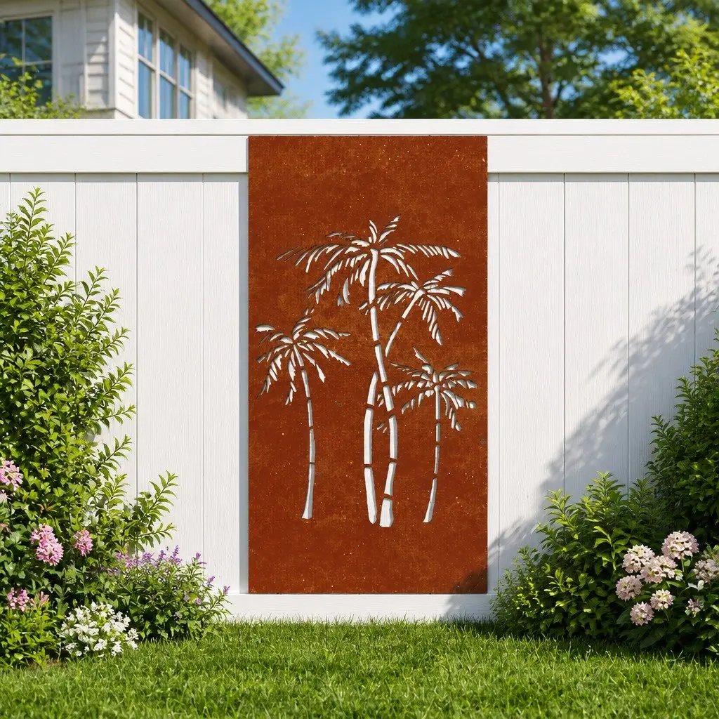 Garden Wall Decoration 105x55 cm Corten Steel Palm Tree Design Outdoor Metal Art
