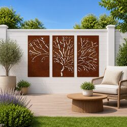 Outdoor Metal Wall Art – 3 Tree Design Panels 105x55 cm Each
