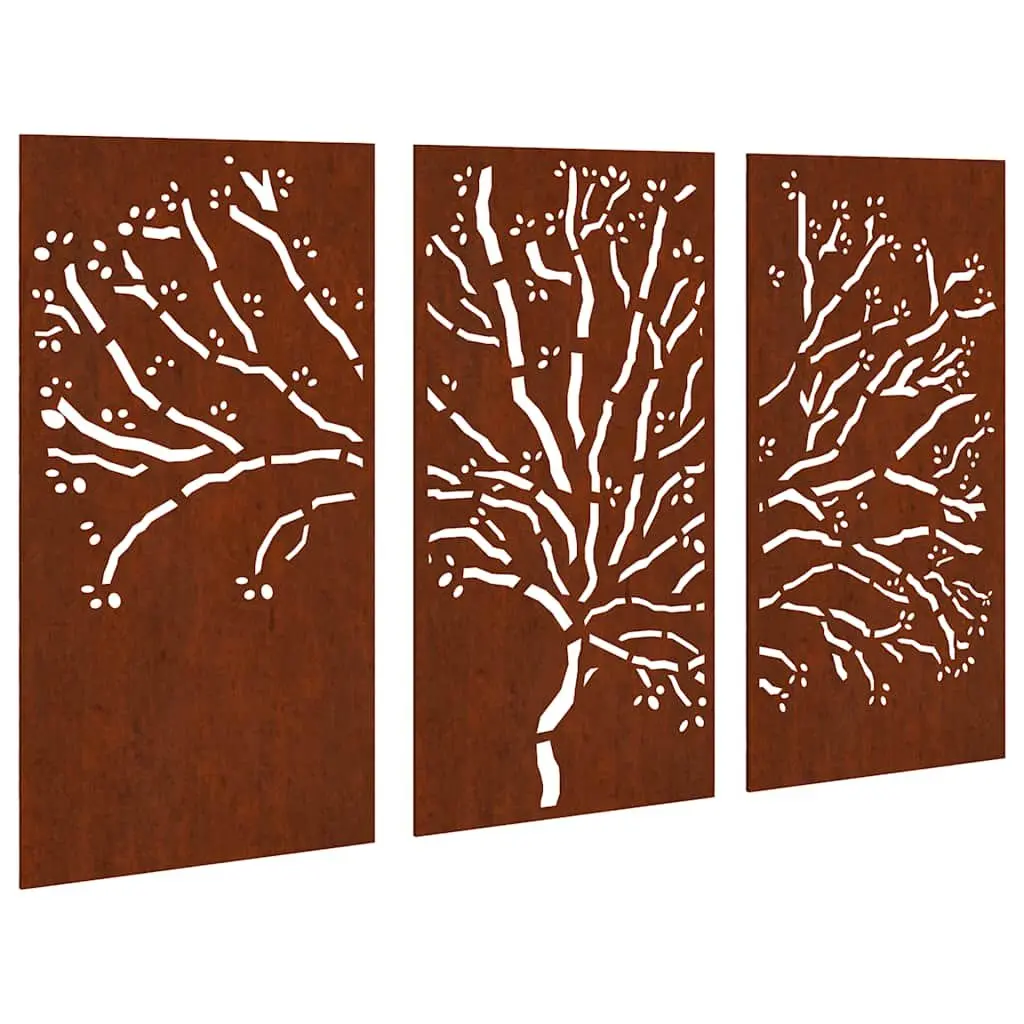 Garden Wall Art Decorations 3 pcs Tree Design Outdoor Metal Panels 105x55 cm