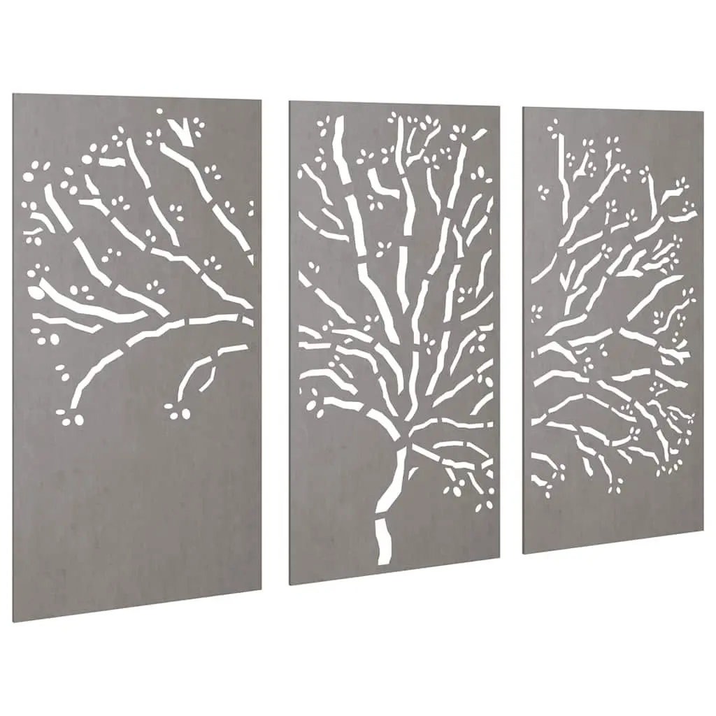 Garden Wall Art Decorations 3 pcs Tree Design Outdoor Metal Panels 105x55 cm
