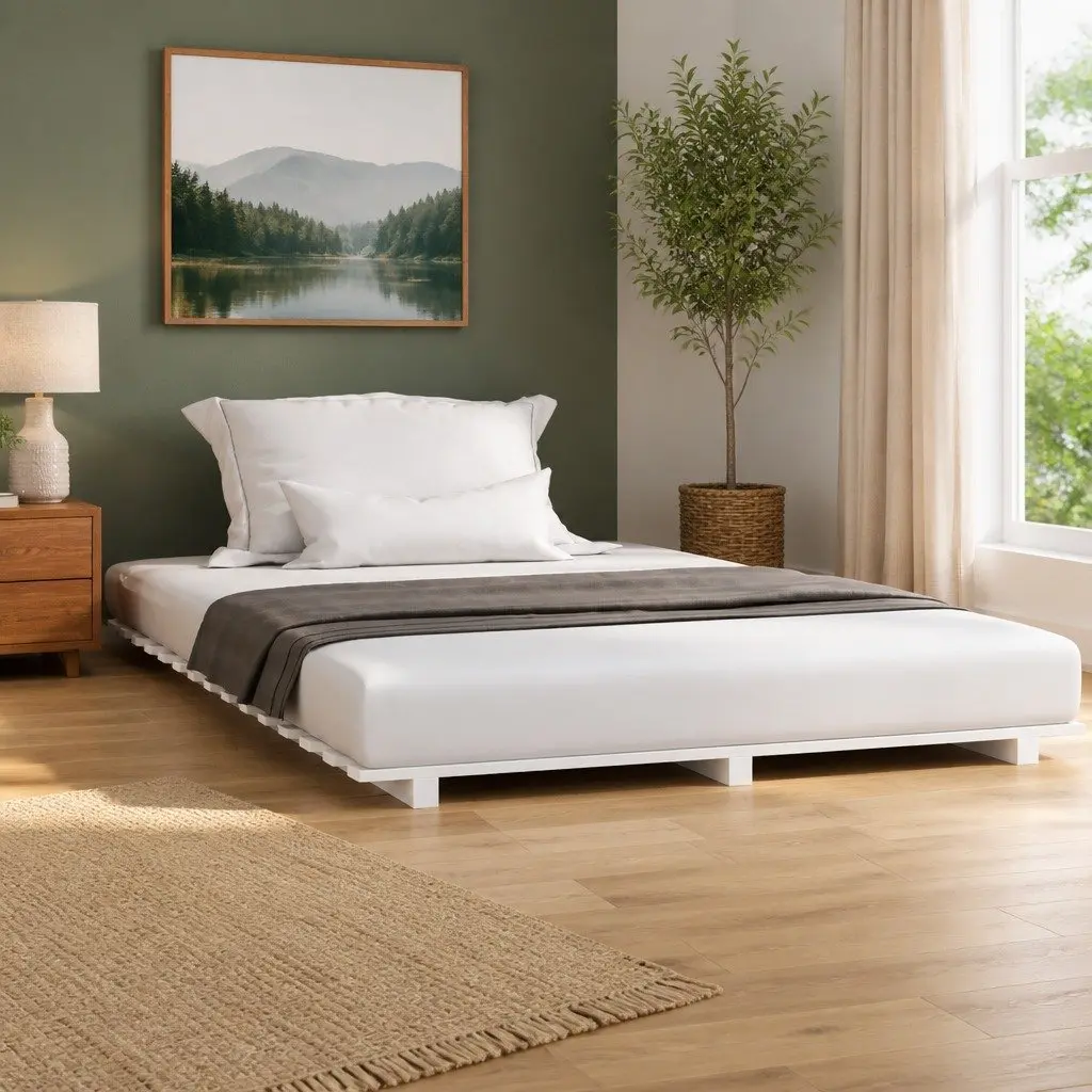 Solid Pine Wood Bed Frame White 150x200 cm Sturdy Slatted Base