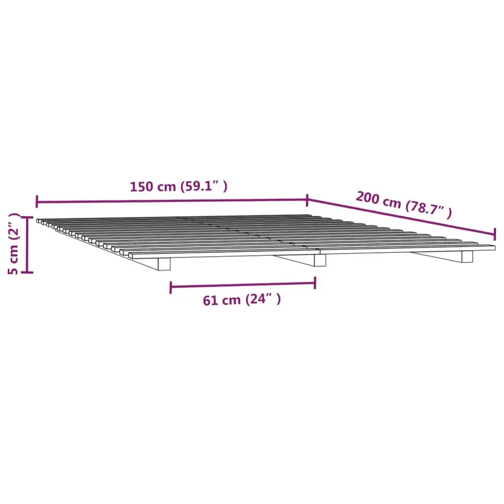 Solid Pine Wood Bed Frame White 150x200 cm Sturdy Slatted Base