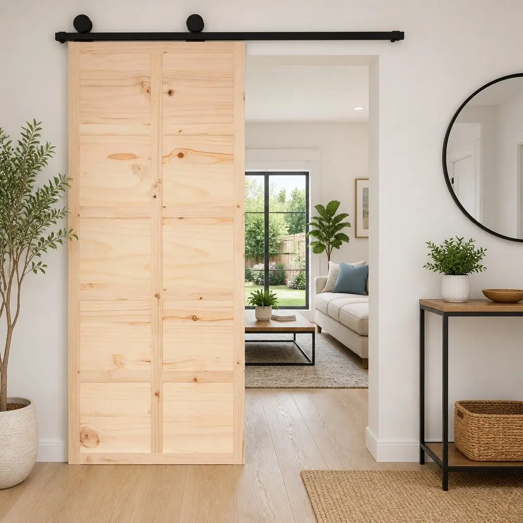 Barn Door Brown 90x1.8x214 cm Solid Pine Wood Interior Sliding Space Saving