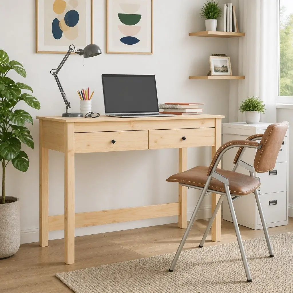 Solid Pine Wood Desk Brown 100x50x78 cm with 2 Drawers