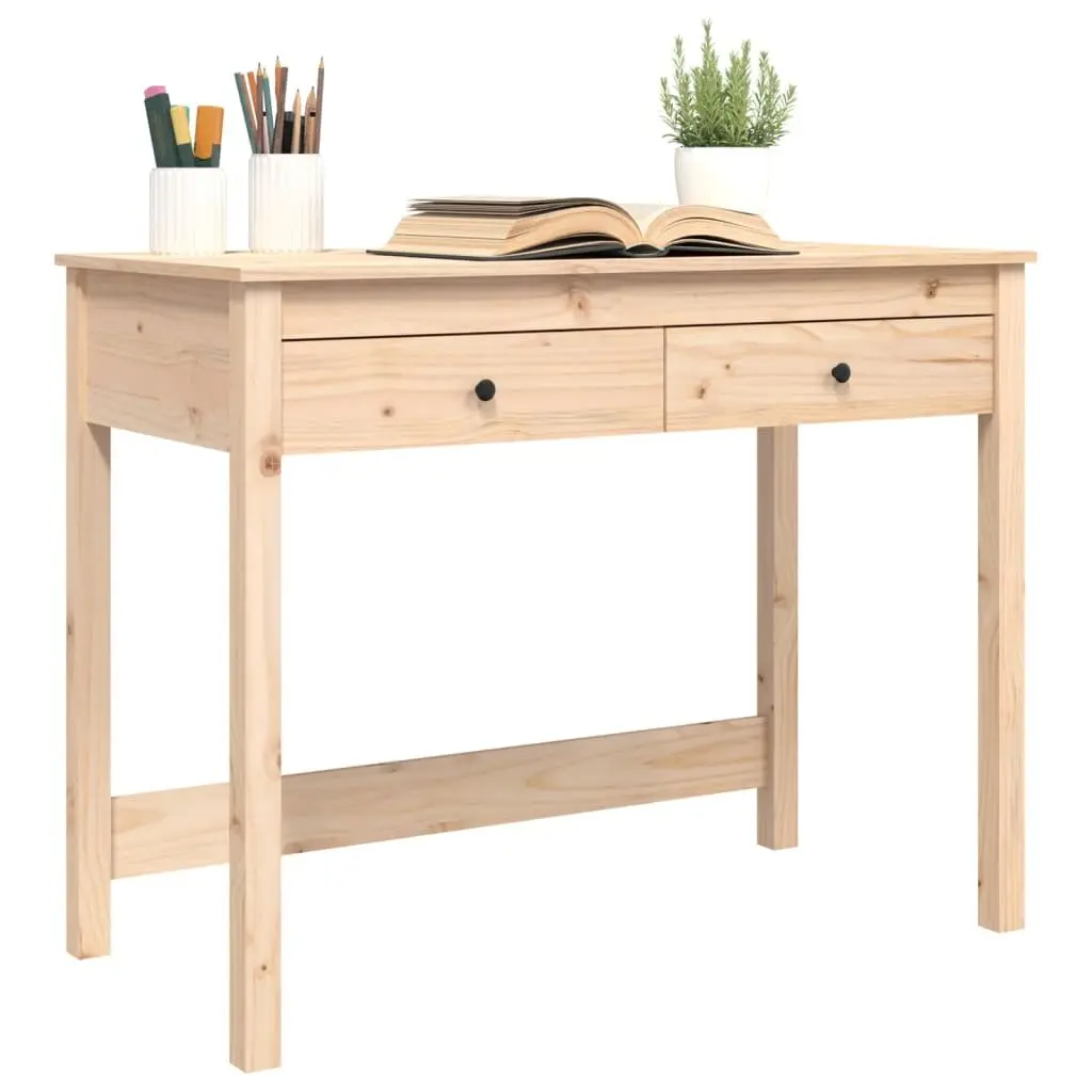 Solid Pine Wood Desk Brown 100x50x78 cm with 2 Drawers