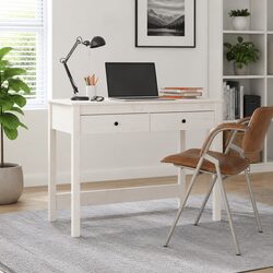 Solid Wood Pine Desk with Drawers White Office Study Computer Furniture