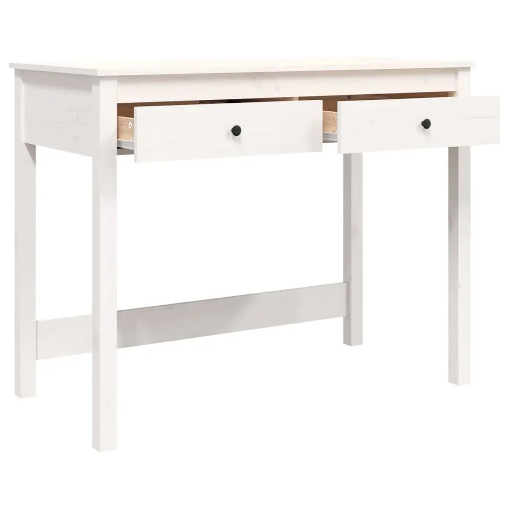 Solid Wood Desk White 100 x 50 x 78 cm with 2 Drawers for Office Study Computer Furniture