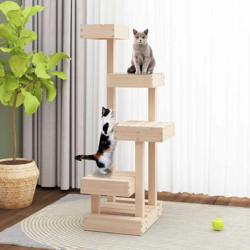 Cat Tree Brown 4 Platform Multi Level Wooden Pet Furniture Climbing Perch Scratching