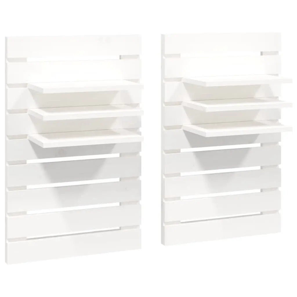 Wall-mounted Shelves 2 pcs White Solid Pine Wood for Bedroom Storage and Organisation