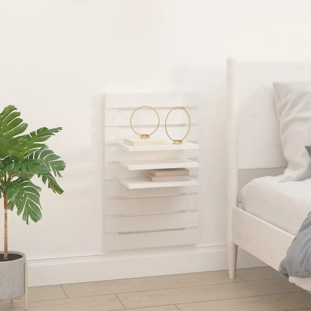 Wall-mounted Shelves 2 pcs White Solid Pine Wood for Bedroom Storage and Organisation