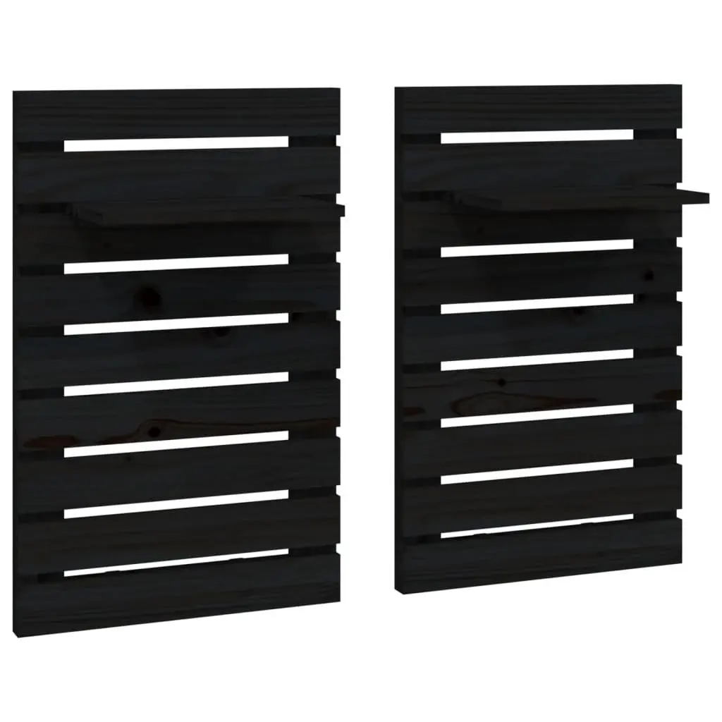 Wall-mounted Shelves Black Solid Pine Wood 2 Piece Bedroom Storage Display
