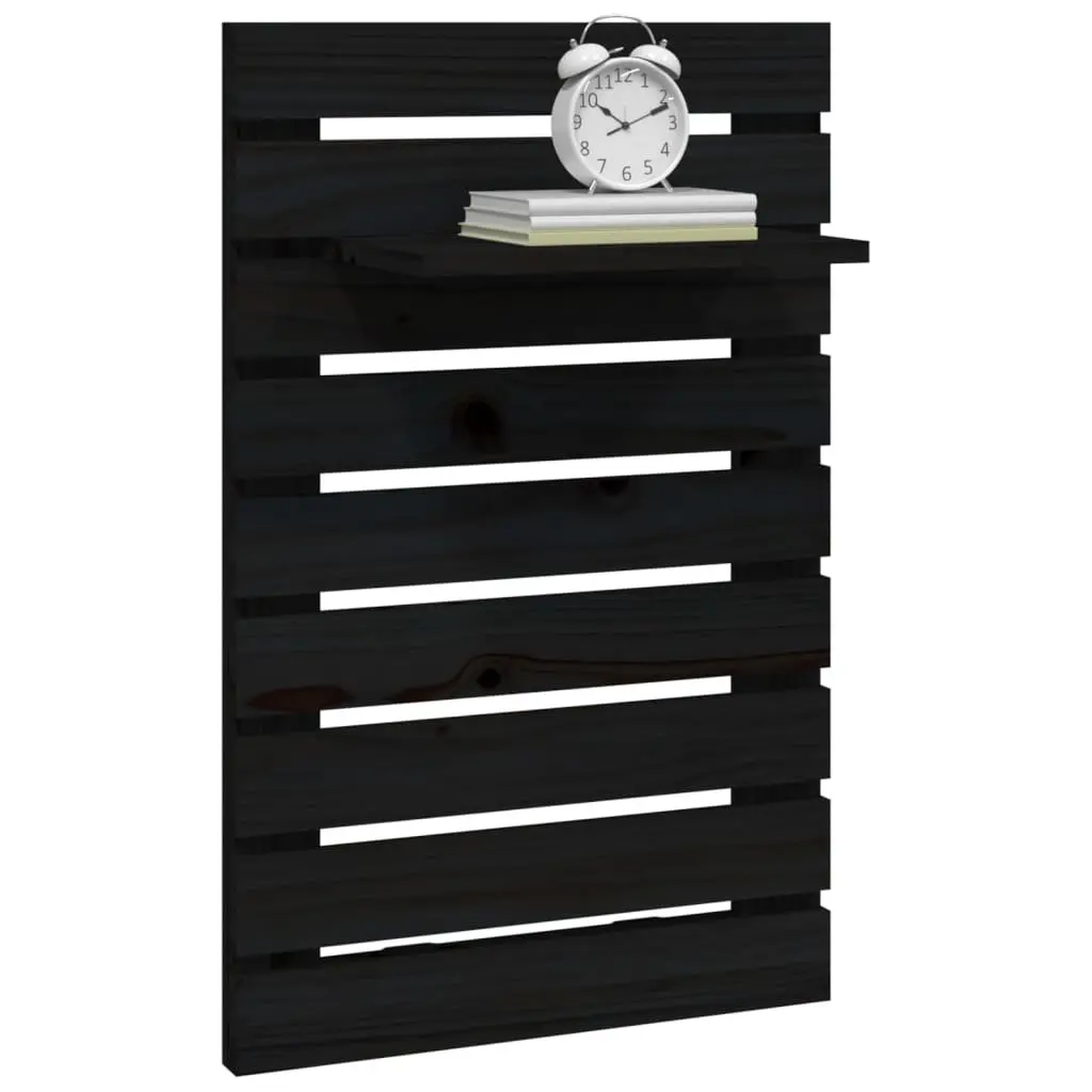 Wall-mounted Shelves Black Solid Pine Wood 2 Piece Bedroom Storage Display