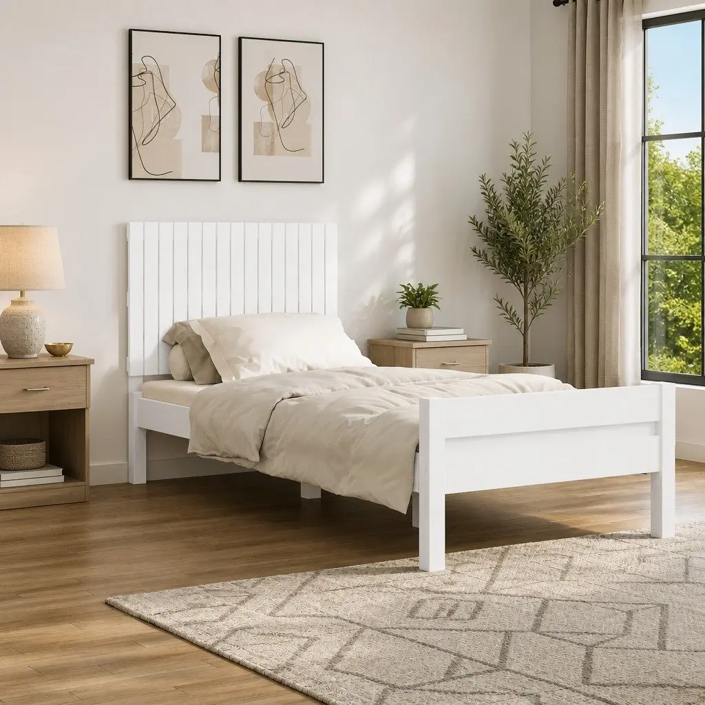 Wall Mounted Headboard White 95.5cm Solid Pine Wood Bedroom Furniture